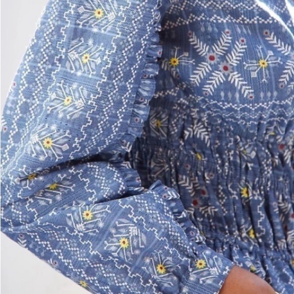 Size M NWT Anthropologie Forever That Girl Embroidered Smocked Blouse - Picture 4 of 11